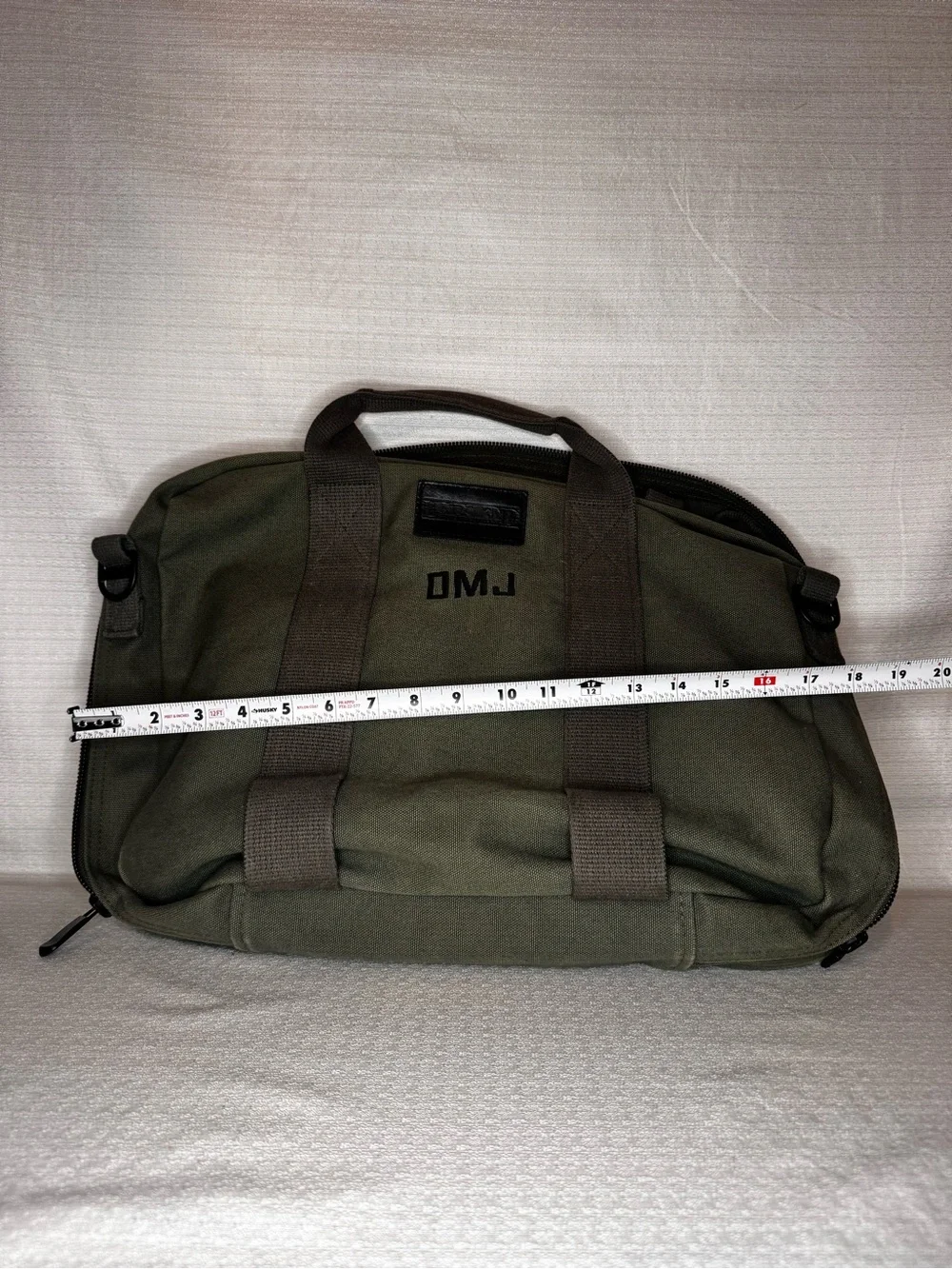 Lands’ End Messenger Bag Green Canvas Embroidered DMJ Laptop Bag 17x13